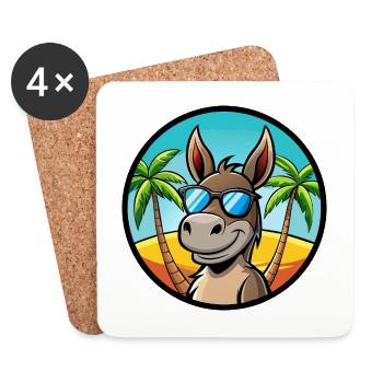 Esel Lustige Cartoon Sommer Strand Sonnenbrille Cool - Untersetzer (4er-Set) - Weiß - Vorne