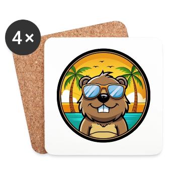 Biber Lustige Cartoon Sommer Strand Sonnenbrille Cool - Untersetzer (4er-Set) - Weiß - Vorne