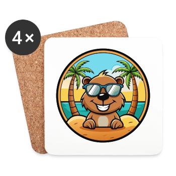 Biber Lustige Cartoon Sommer Strand Sonnenbrille Cool - Untersetzer (4er-Set) - Weiß - Vorne