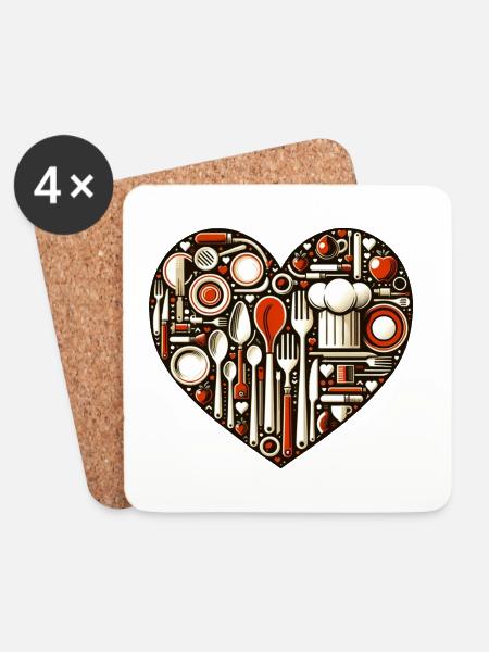 Küchenliebe Herz - Untersetzer (4er-Set) - Weiß