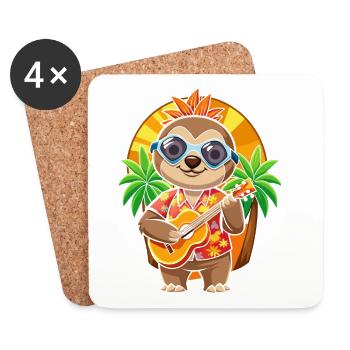 Lustige Faultier Sommer Strand Sonnenbrille Hawaiianisch - Untersetzer (4er-Set) - Weiß - Vorne