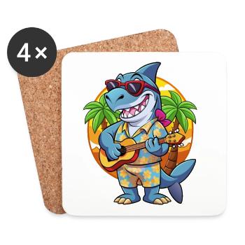 Funny Shark Summer Beach Sunglasses Hawaiian - Coasters (set of 4) - white - Front