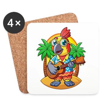 Lustige Papagei Sommer Strand Sonnenbrille Hawaiianisch - Untersetzer (4er-Set) - Weiß - Vorne