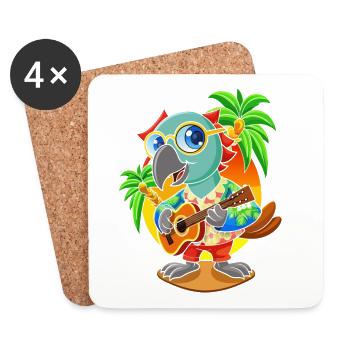 Lustige Papagei Sommer Strand Sonnenbrille Hawaiianisch - Untersetzer (4er-Set) - Weiß - Vorne