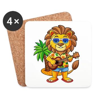 Funny Lion Summer Beach Sunglasses Hawaiian - Coasters (set of 4) - white - Front