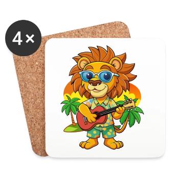 Funny Lion Summer Beach Sunglasses Hawaiian - Coasters (set of 4) - white - Front
