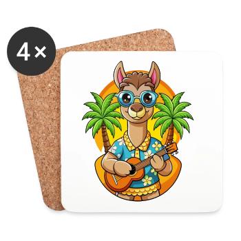 Lustige Lama Sommer Strand Sonnenbrille Hawaiianisch - Untersetzer (4er-Set) - Weiß - Vorne