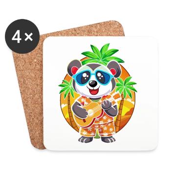 Lustige Panda Cartoon Sommer Strand Sonnenbrille Gitarre - Untersetzer (4er-Set) - Weiß - Vorne