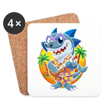 Funny Shark Cartoon Summer Beach Sunglasses Guitar - Coasters (set of 4) - white - Front