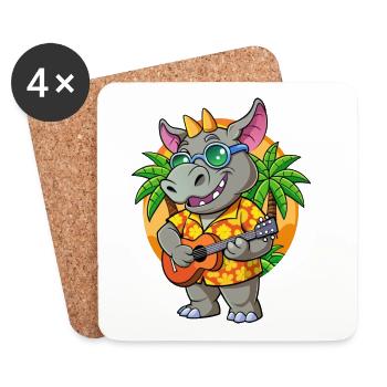 Lustige Nashorn Cartoon Sommer Strand Sonnenbrille Gitarre - Untersetzer (4er-Set) - Weiß - Vorne