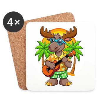 Lustige Elch Cartoon Sommer Strand Sonnenbrille Gitarre - Untersetzer (4er-Set) - Weiß - Vorne