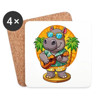 Lustige Nilpferd Cartoon Sommer Strand Sonnenbrille Gitarre - Untersetzer (4er-Set) - Weiß - Vorne