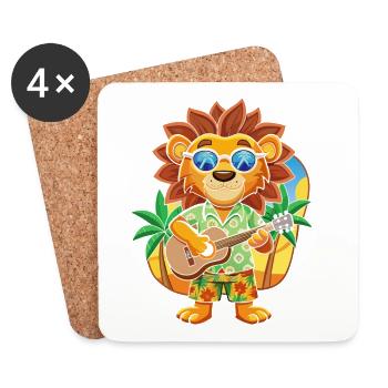 Funny Lion Cartoon Summer Beach Sunglasses Guitar - Coasters (set of 4) - white - Front