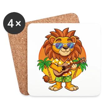 Funny Lion Cartoon Summer Beach Sunglasses Guitar - Coasters (set of 4) - white - Front
