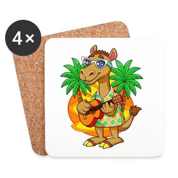 Drôle Camel Dessin animé Plage d’été Lunettes de soleil Guitare - Dessous de verre (lot de 4) - blanc - Devant