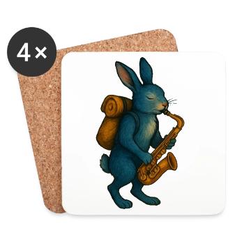 Lapin Bleu avec Saxophone - Dessous de verre (lot de 4) - blanc - Devant