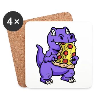 Small sweet dino with pizza child snacking baby - Coasters (set of 4) - white - Front