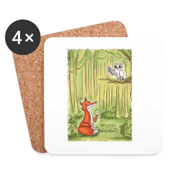 Waldgespräch: Fuchs und Eule - Untersetzer (4er-Set) - Weiß - Vorne