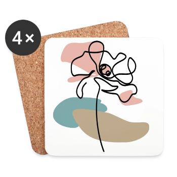 Abstrakte Mohnblume Poppies line art Farbklecks - Untersetzer (4er-Set) - Weiß - Vorne
