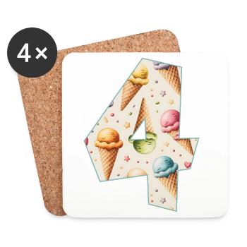 EISCREME NUMMER 4 JAHRE EIS 4. GEBURTSTAG - Untersetzer (4er-Set) - Weiß - Vorne