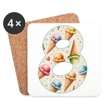 EISCREME NUMMER 8 JAHRE EIS 8. GEBURTSTAG - Untersetzer (4er-Set) - Weiß - Vorne