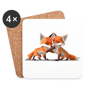 Low-poly Fox Cubs - Coasters (set of 4) - white - Front