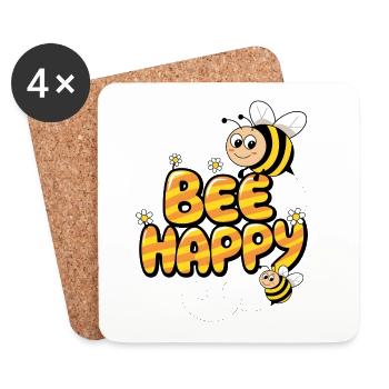Abeille heureuse - Dessous de verre (lot de 4) - blanc - Devant