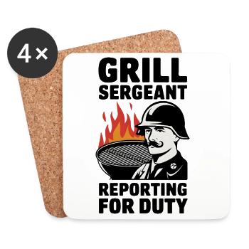 Grill Sergeant Reporting For Duty - Coasters (set of 4) - white - Front