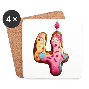 NUMMER 4 KUCHEN SWEET 4. GEBURTSTAG - Untersetzer (4er-Set) - Weiß - Vorne