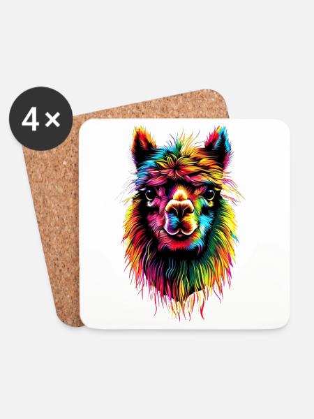 Alpaka Pop Art Bunte Farben Lama Regenbogen Alpaka - Untersetzer (4er-Set) - Weiß