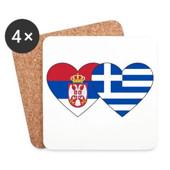 Serbie Grèce Drapeau Coeur - Dessous de verre (lot de 4) - blanc - Devant
