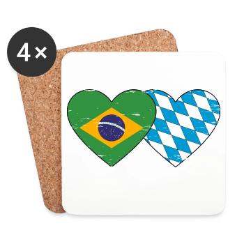 Brésil Bavière Drapeau Coeur utilisé - Dessous de verre (lot de 4) - blanc - Devant