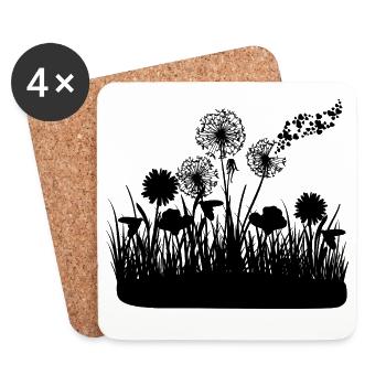 Butterfly Design Pust flowers meadow hearts - Coasters (set of 4) - white - Front