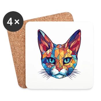 Pixie Bob Katze Bunte Aquarell Haustier Illustration - Untersetzer (4er-Set) - Weiß - Vorne
