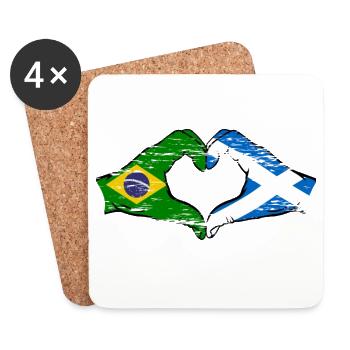 Brésil Ecosse drapeau mains forme de coeur utilisé - Dessous de verre (lot de 4) - blanc - Devant