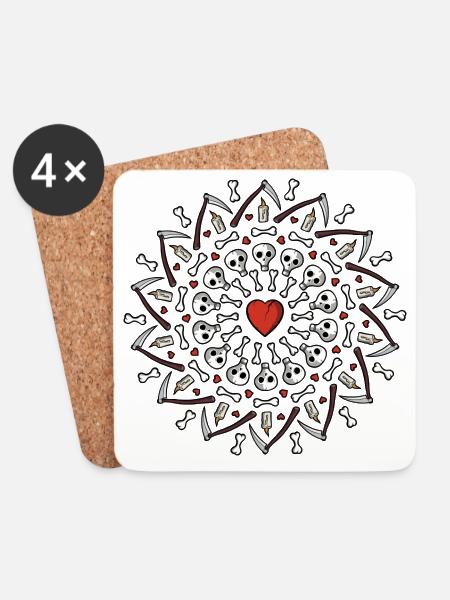 Totenkopf Mandala - Untersetzer (4er-Set) - Weiß