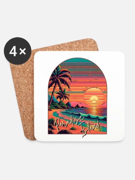 Paradies-Insel - Untersetzer (4er-Set) - Weiß