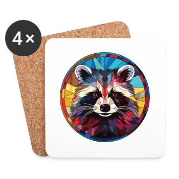 Waschbär bunte Aquarell Tier Illustration - Untersetzer (4er-Set) - Weiß - Vorne