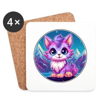 Pixie Cat Bunte Karikatur Aquarell Illustration - Untersetzer (4er-Set) - Weiß - Vorne