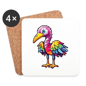 Kranich buntes Aquarell Karikatur Kawaii Tier - Untersetzer (4er-Set) - Weiß - Vorne