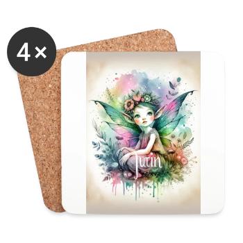 Leprechaun - Pixies - Blumen, Aquarell & Fee - Untersetzer (4er-Set) - Weiß - Vorne