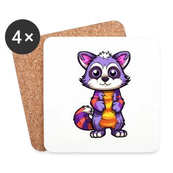 Waschbär buntes Aquarell Cartoon Kawaii Tier - Untersetzer (4er-Set) - Weiß - Vorne