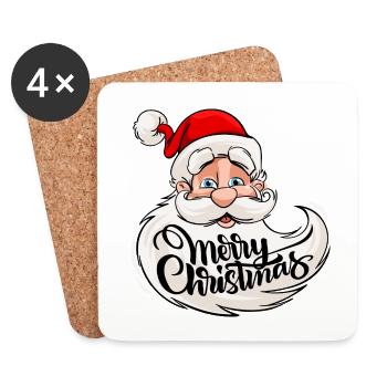 Merry Christmas - Weihnachtsmann mit Rauschebart - Untersetzer (4er-Set) - Weiß - Vorne