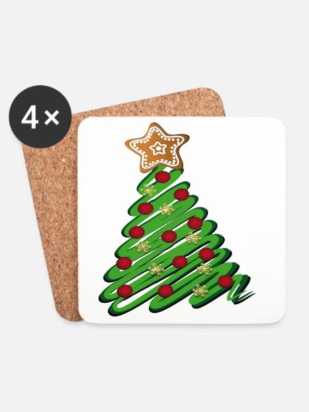 Weihnachtsbaum mit Pfefferkuchen - Untersetzer (4er-Set) - Weiß
