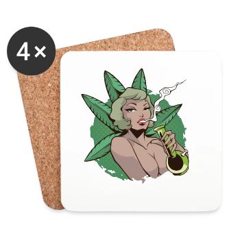 Pin Up Girl Cannabis Marihuana Sexy Bong - Untersetzer (4er-Set) - Weiß - Vorne