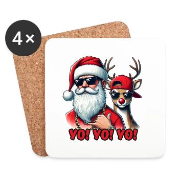 Hallo! Hallo! Hallo! Weihnachtsmann & Rentiere - Untersetzer (4er-Set) - Weiß - Vorne
