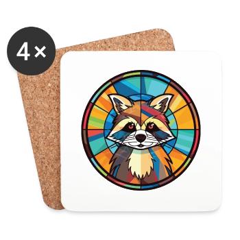 Waschbär buntes Aquarell Tier Haustier Illustration - Untersetzer (4er-Set) - Weiß - Vorne