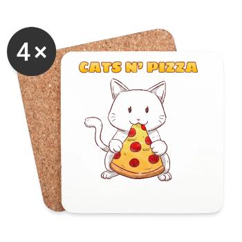 Katze Pizza Lustig Pizzaliebhaber Katzenfreund - Untersetzer (4er-Set) - Weiß - Vorne