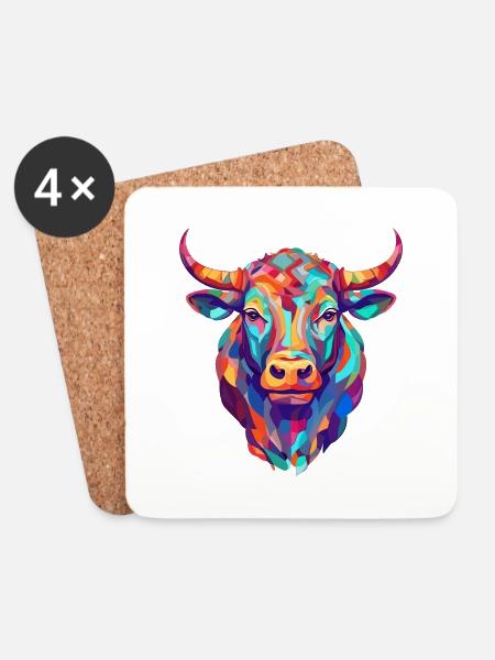 Stier buntes Aquarell Karikatur Kawaii Tier - Untersetzer (4er-Set) - Weiß