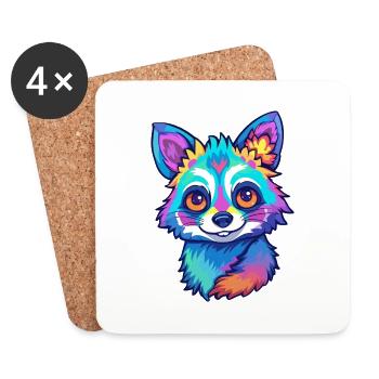 Waschbär buntes Aquarell Cartoon Kawaii Tier - Untersetzer (4er-Set) - Weiß - Vorne